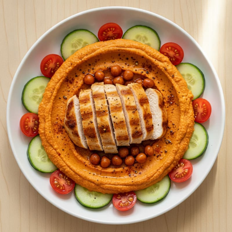 Roasted Red Pepper Hummus & Seared Chicken Bowl