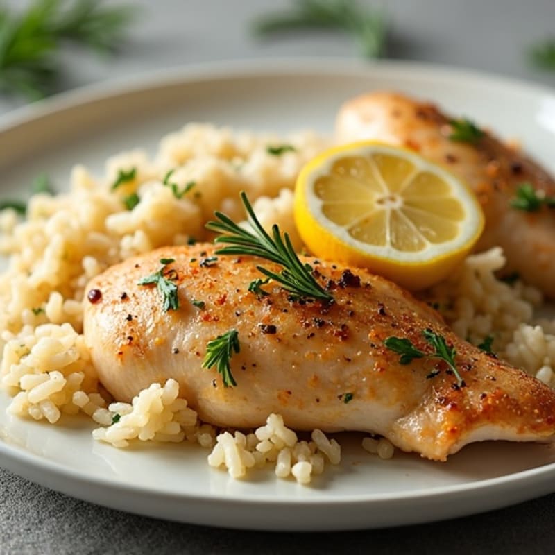 Lemon Herb Roasted Chicken with Fluffy Rice Pilaf