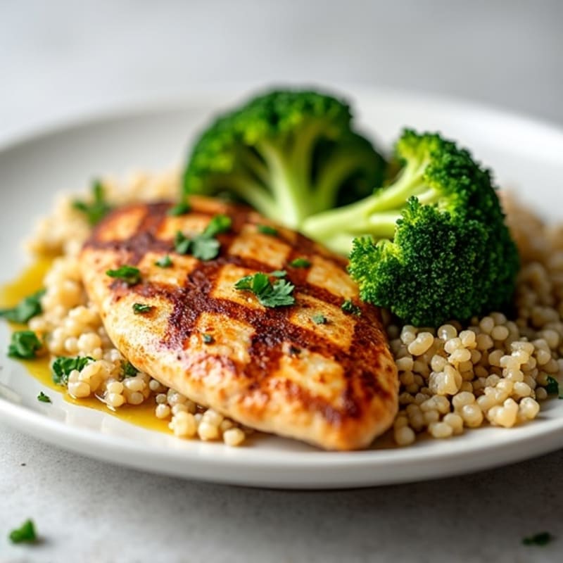 Grilled Chicken Breast with Quinoa and Roasted Broccoli