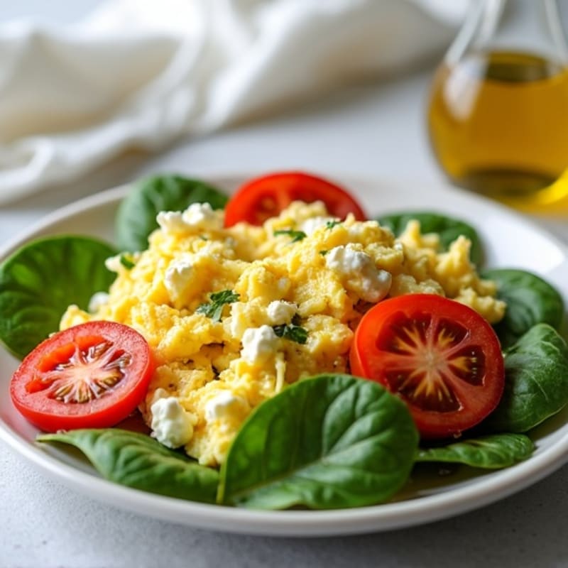 Egg White Spinach Scramble with Cottage Cheese and Sliced Tomatoes
