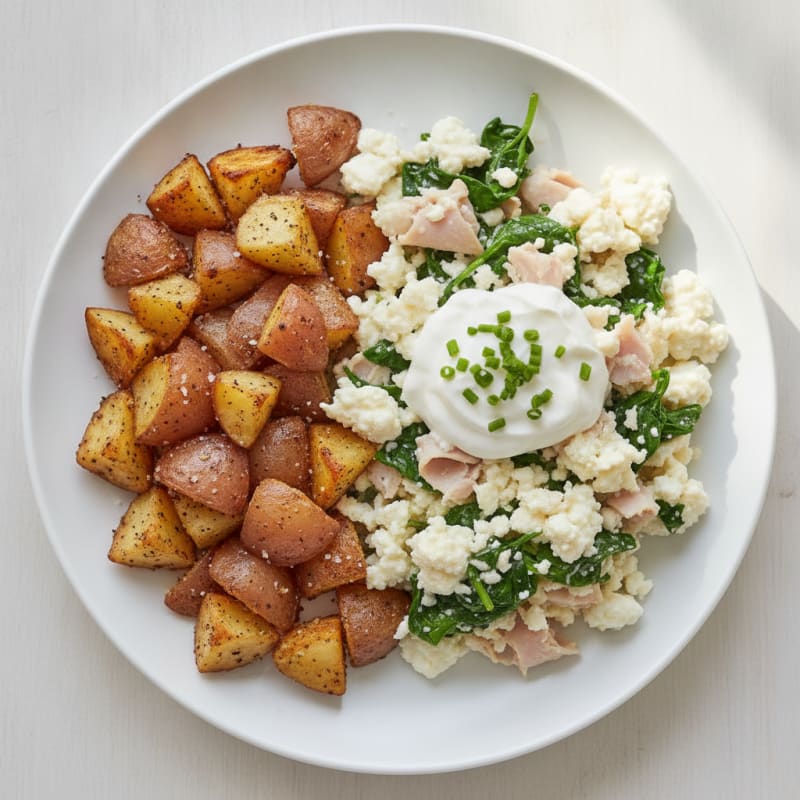 Turkey and Egg White Scramble with Roasted Potatoes