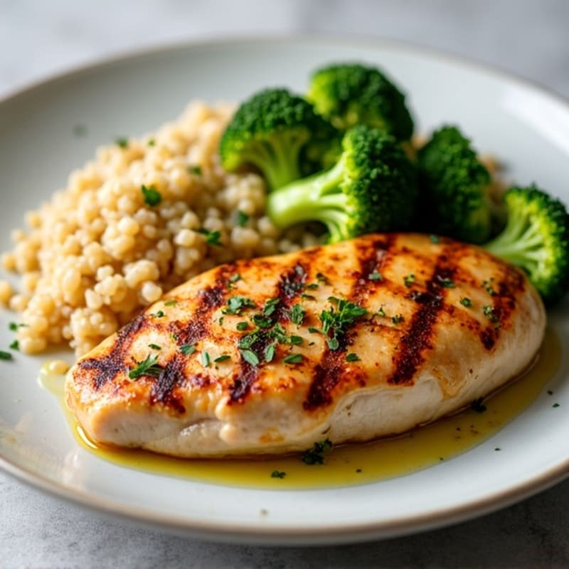 Grilled Chicken Breast with Quinoa and Roasted Broccoli