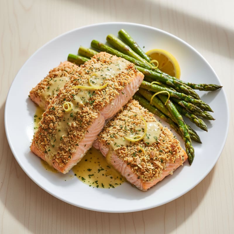 Golden Herb-Crusted Salmon with Roasted Asparagus