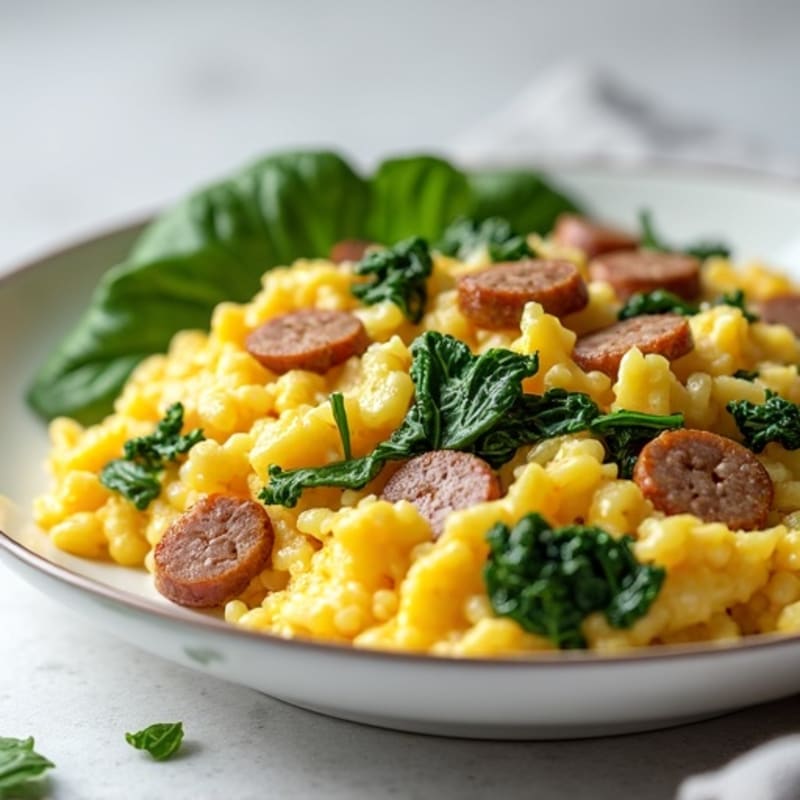 Egg White Scramble with Turkey Sausage and Spinach