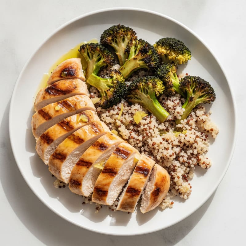 Grilled Chicken Breast with Quinoa and Roasted Broccoli