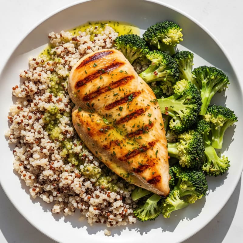 Grilled Chicken Breast with Quinoa and Steamed Broccoli