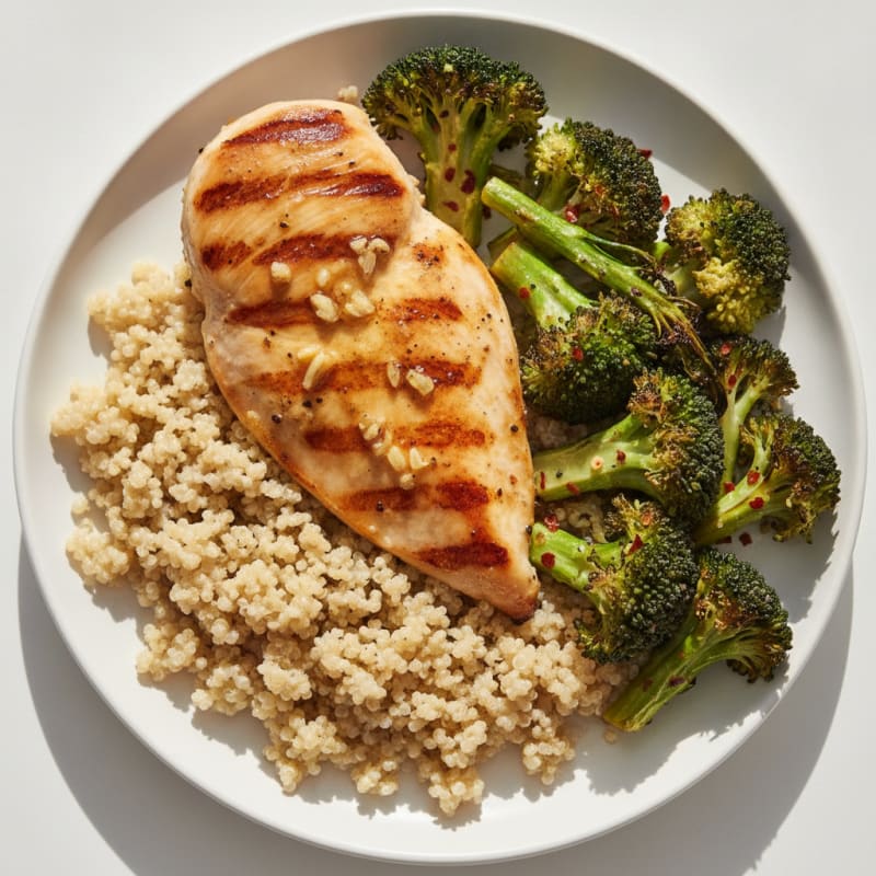 Grilled Chicken Breast with Quinoa and Roasted Broccoli