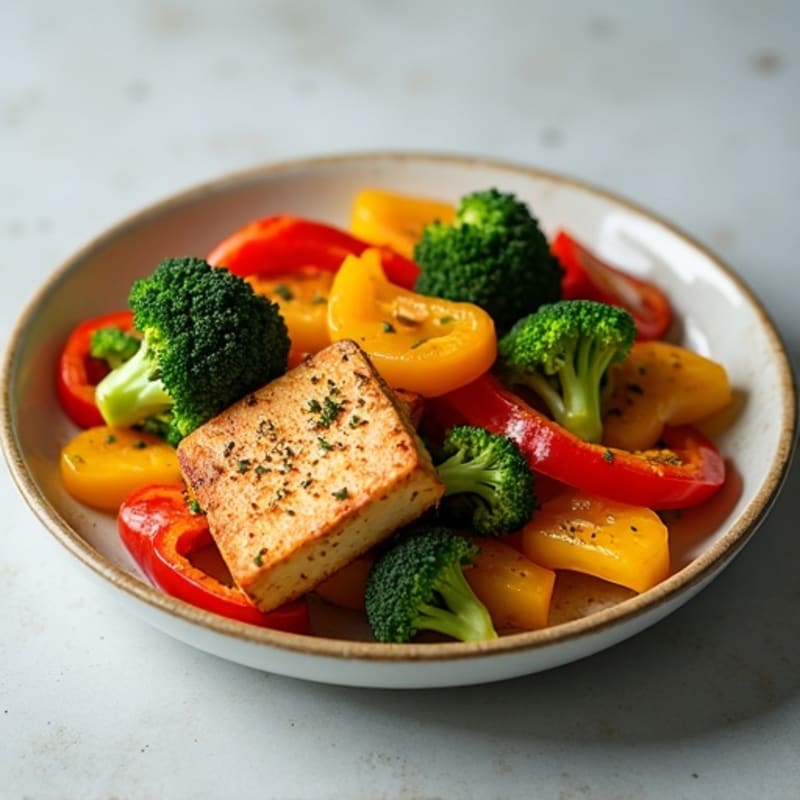 Crispy Baked Tofu with Roasted Broccoli and Bell Peppers