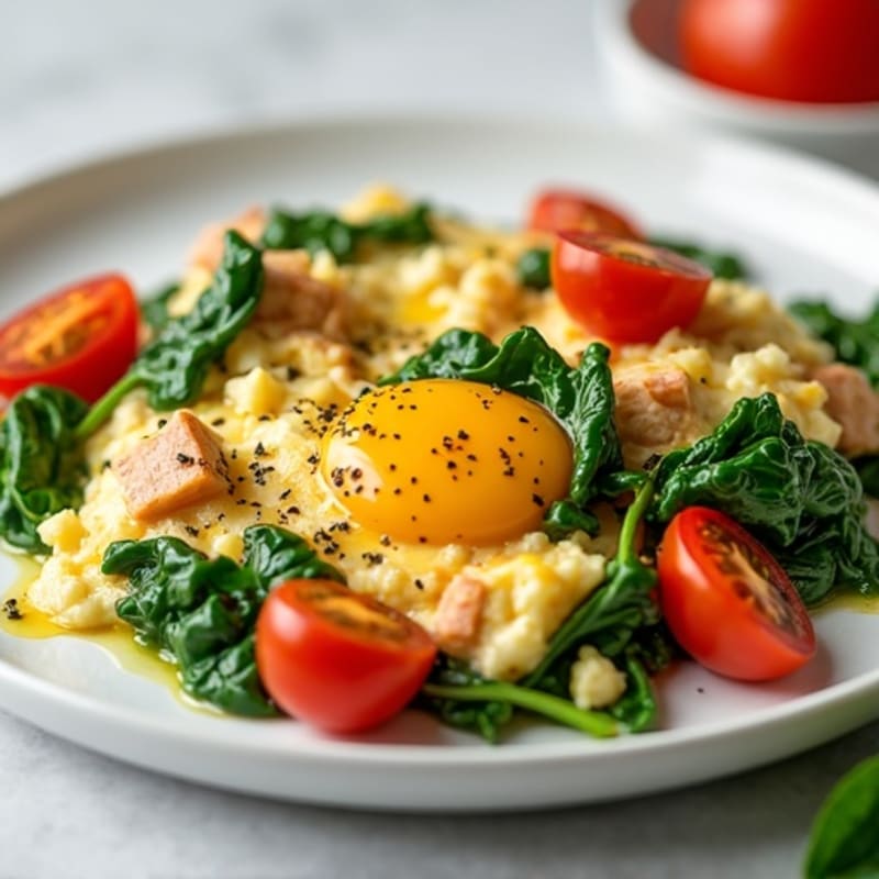 Egg White and Turkey Spinach Scramble with Fresh Tomatoes