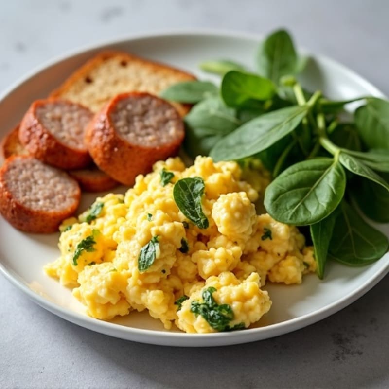 Egg White Scramble with Turkey Sausage, Spinach, Toast & Avocado