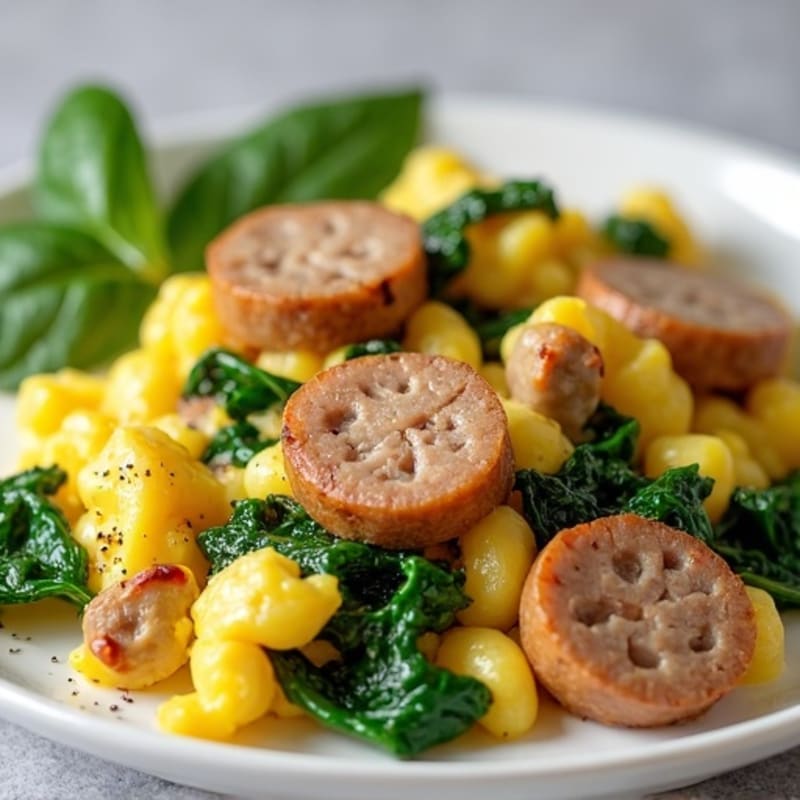 Egg White and Spinach Scramble with Turkey Sausage