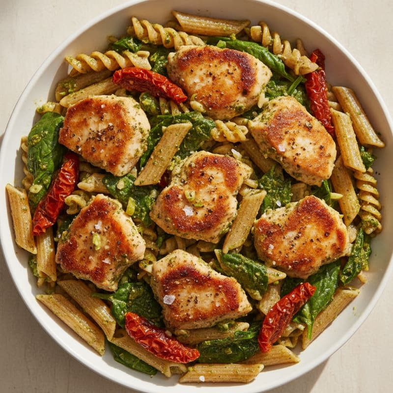 Pesto Chicken with Sun-Dried Tomato Pasta