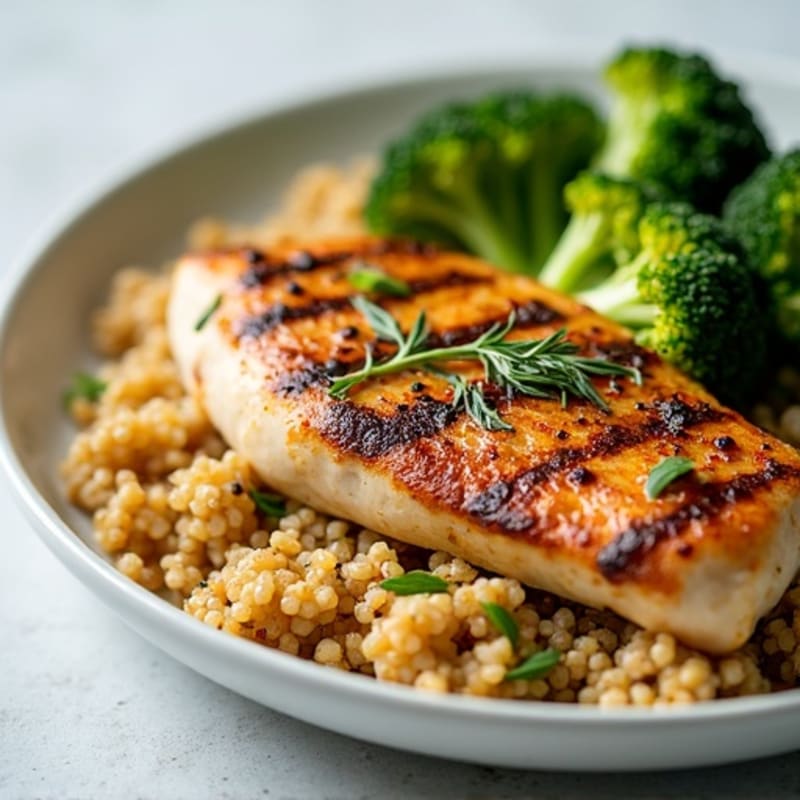 Grilled Chicken Breast with Quinoa and Roasted Broccoli
