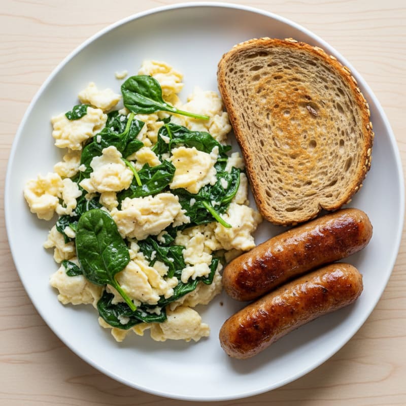 Egg White and Spinach Scramble with Turkey Sausage