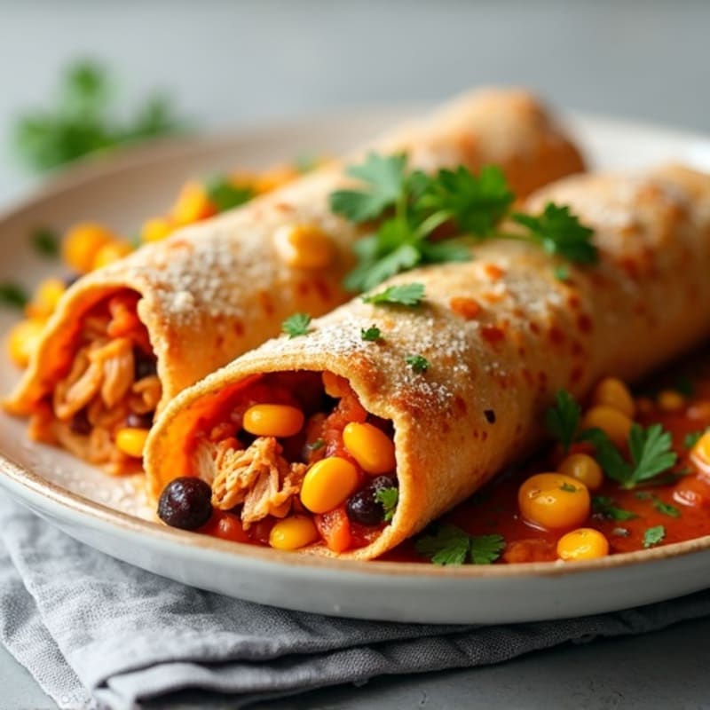 Healthy Chicken Enchiladas with Black Beans and Corn