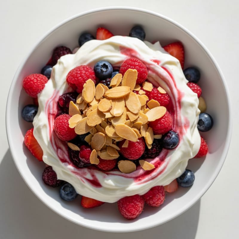 Greek Yogurt Protein Parfait with Mixed Berries and Almonds