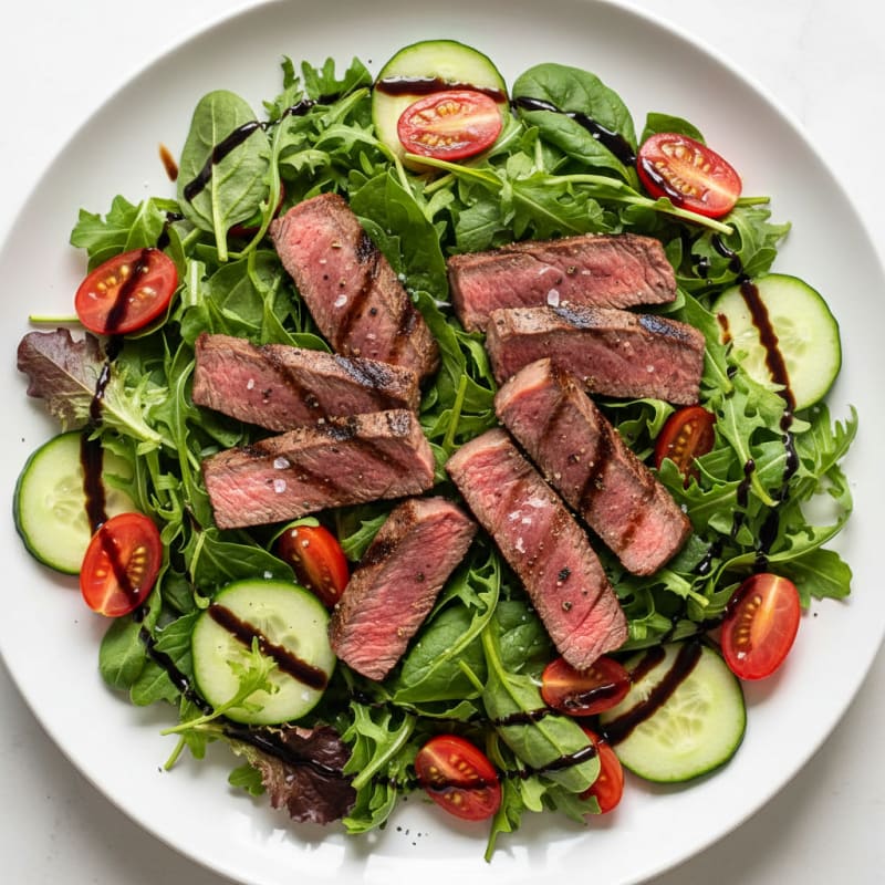 Grilled Steak Salad with Cherry Tomatoes and Mixed Greens