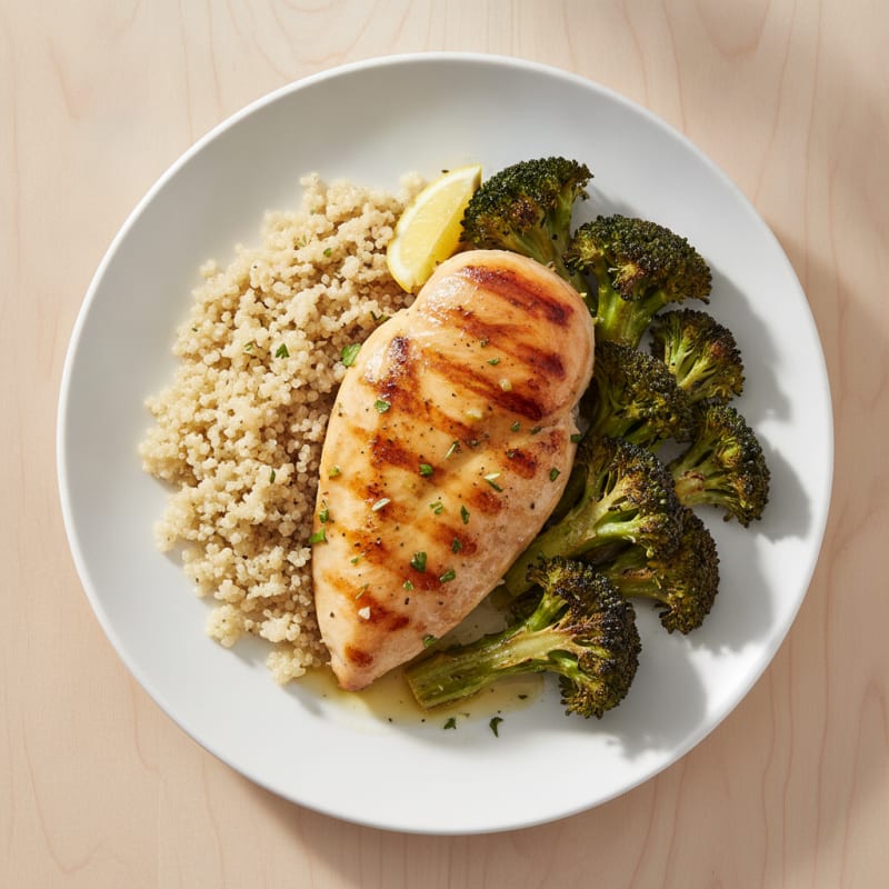 Grilled Chicken Breast with Quinoa and Roasted Broccoli