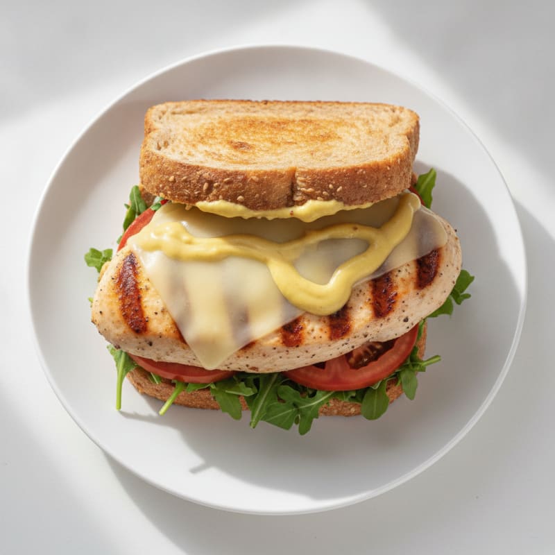 Grilled Chicken Breast Sandwich with Swiss Cheese on Whole Wheat