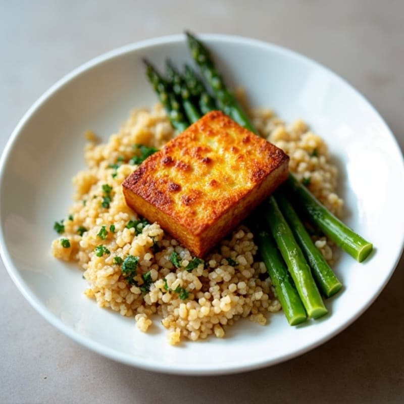 Crispy Baked Tofu with Roasted Asparagus and Quinoa
