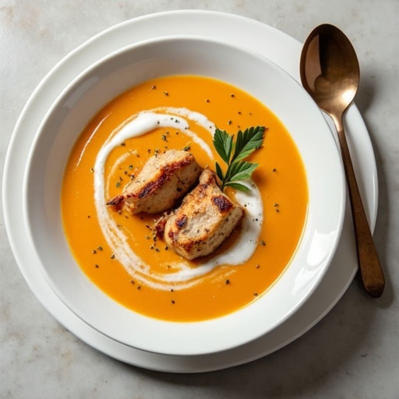 Creamy Roasted Butternut Squash Soup with Chicken and Greek Yogurt