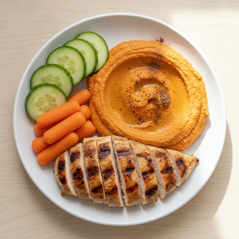 Roasted Red Pepper Hummus with Grilled Chicken