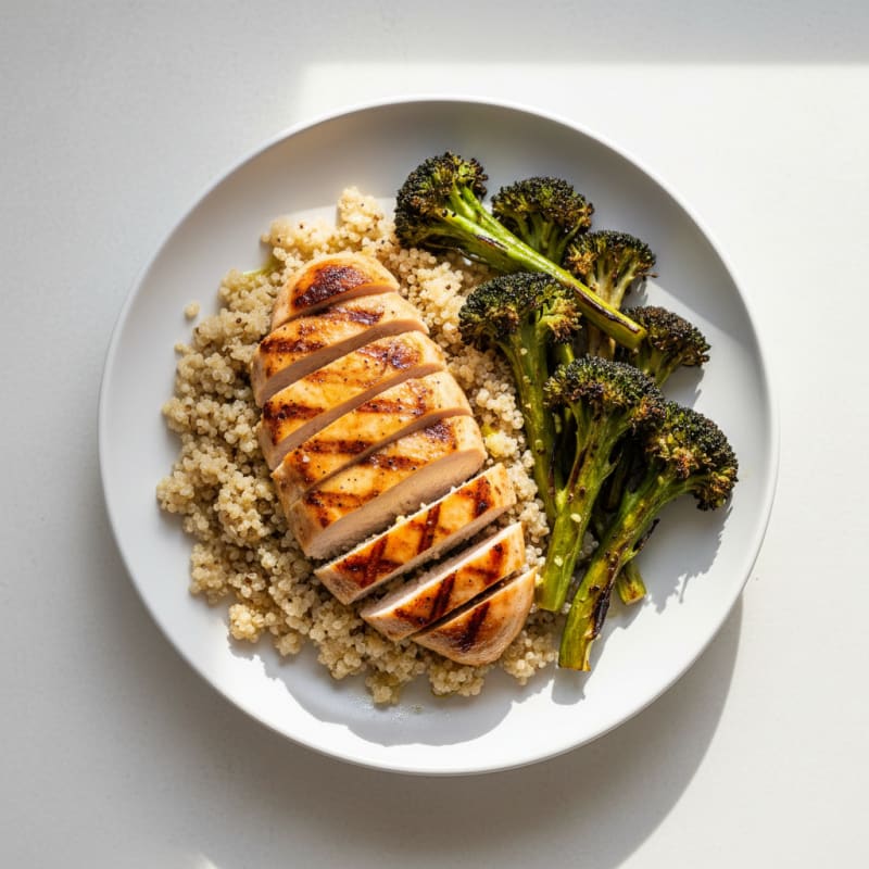 Grilled Chicken Breast with Quinoa and Roasted Broccoli