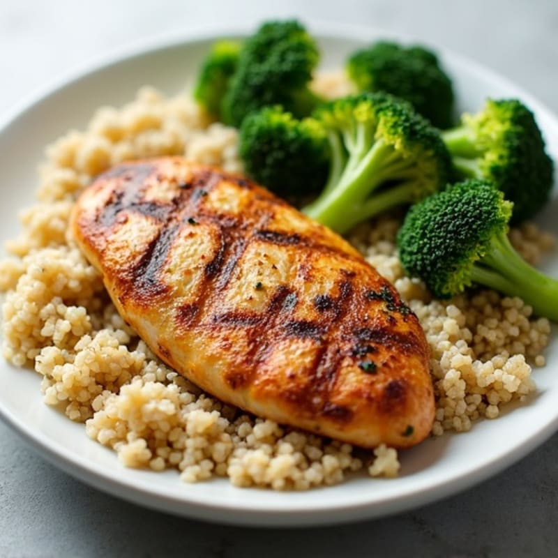 Grilled Chicken Breast with Quinoa and Steamed Broccoli