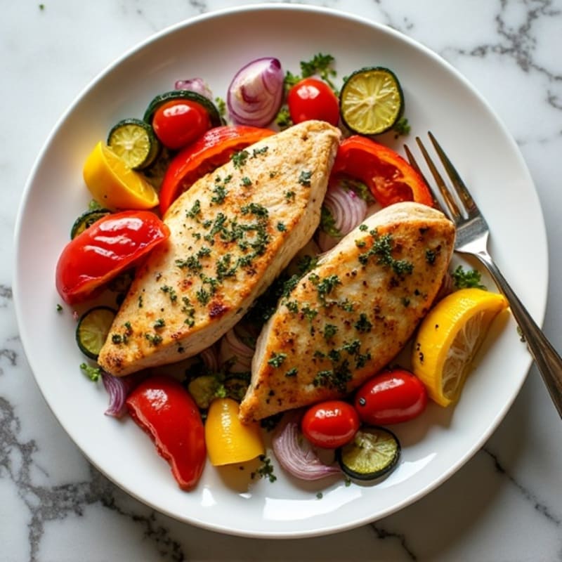Herb-Crusted Sheet Pan Chicken with Roasted Rainbow Vegetables
