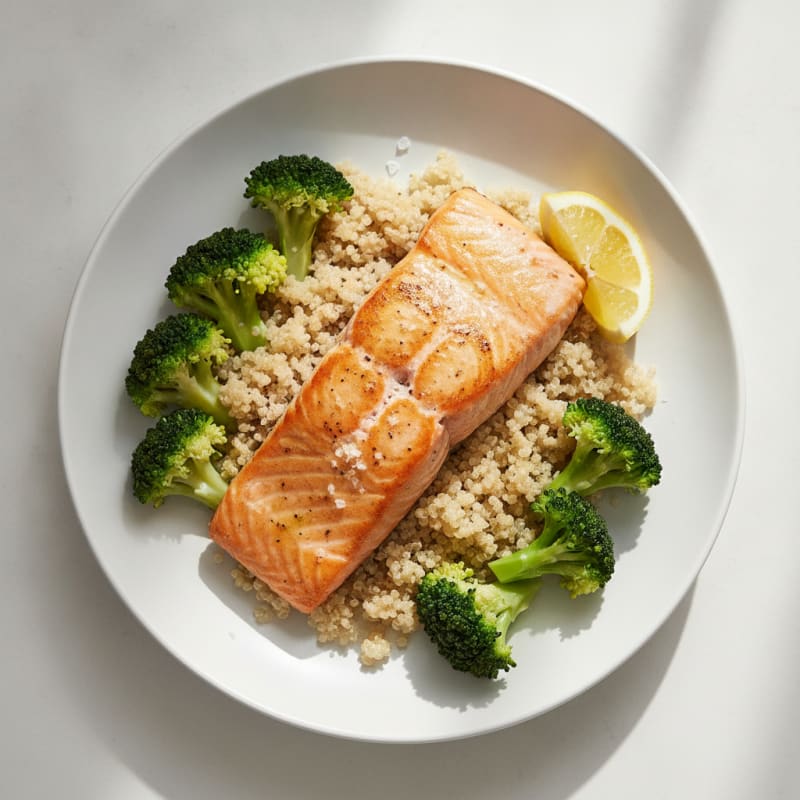 Pan-Roasted Salmon with Steamed Broccoli and Quinoa