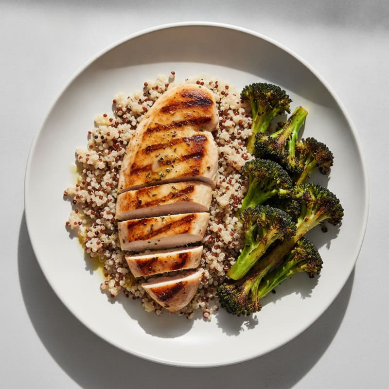 Grilled Chicken Breast with Quinoa and Roasted Broccoli