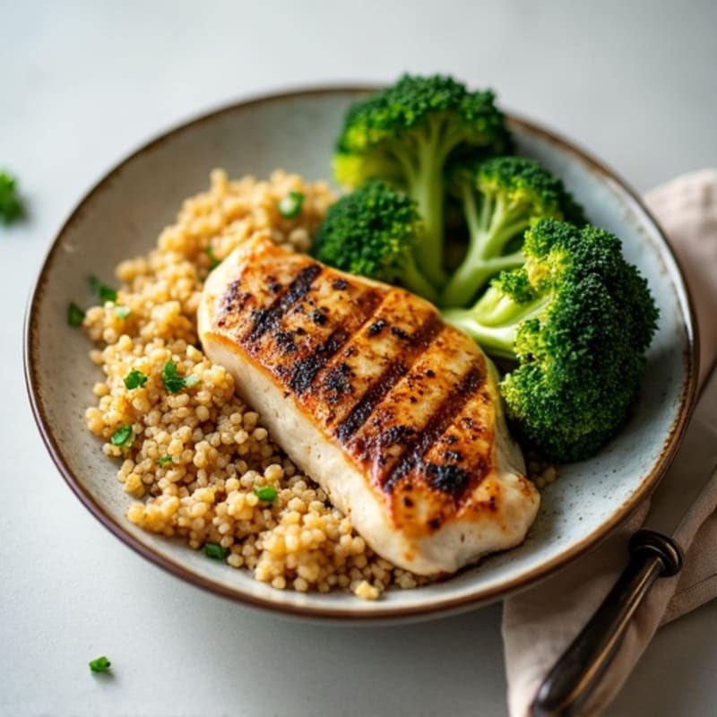 Grilled Chicken Breast with Roasted Broccoli and Quinoa