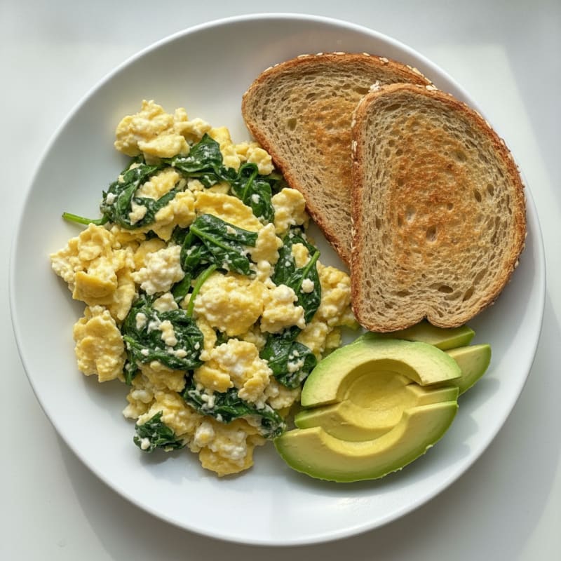 Scrambled Eggs with Cottage Cheese and Spinach