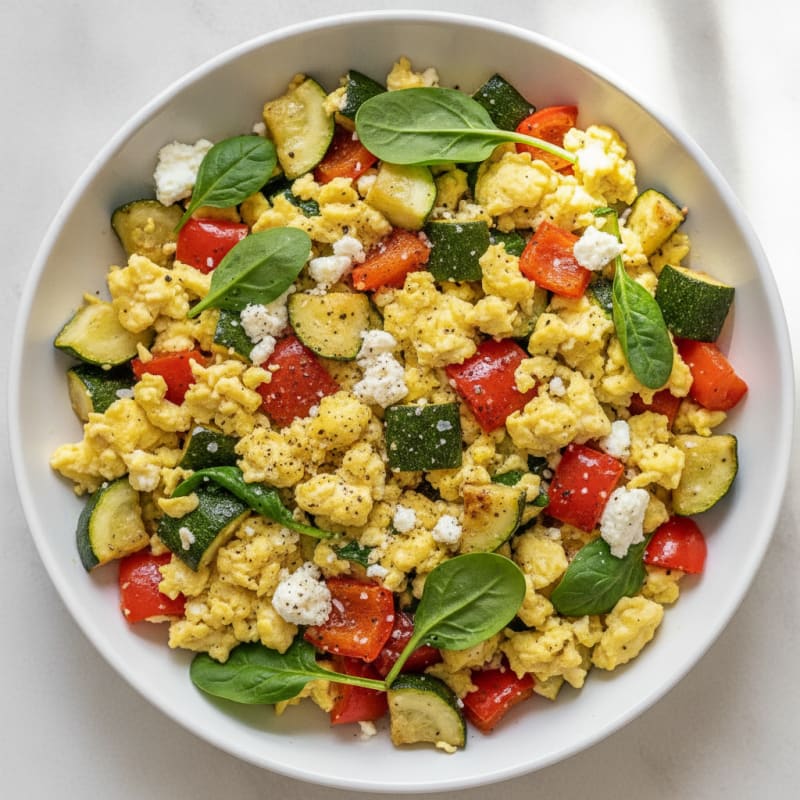 Hearty Scrambled Eggs with Roasted Vegetables