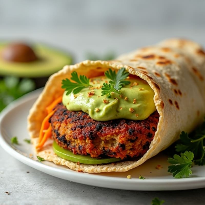 Crispy Black Bean Veggie Burger Wrap with Creamy Avocado Spread