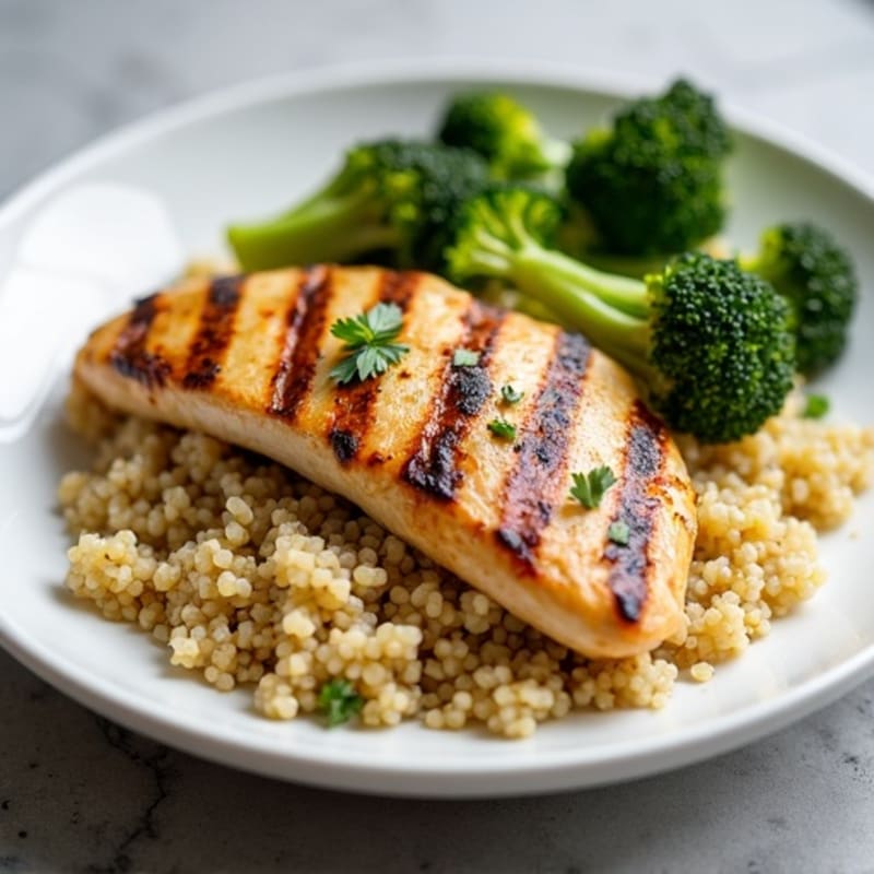 Grilled Chicken Breast with Quinoa and Roasted Broccoli