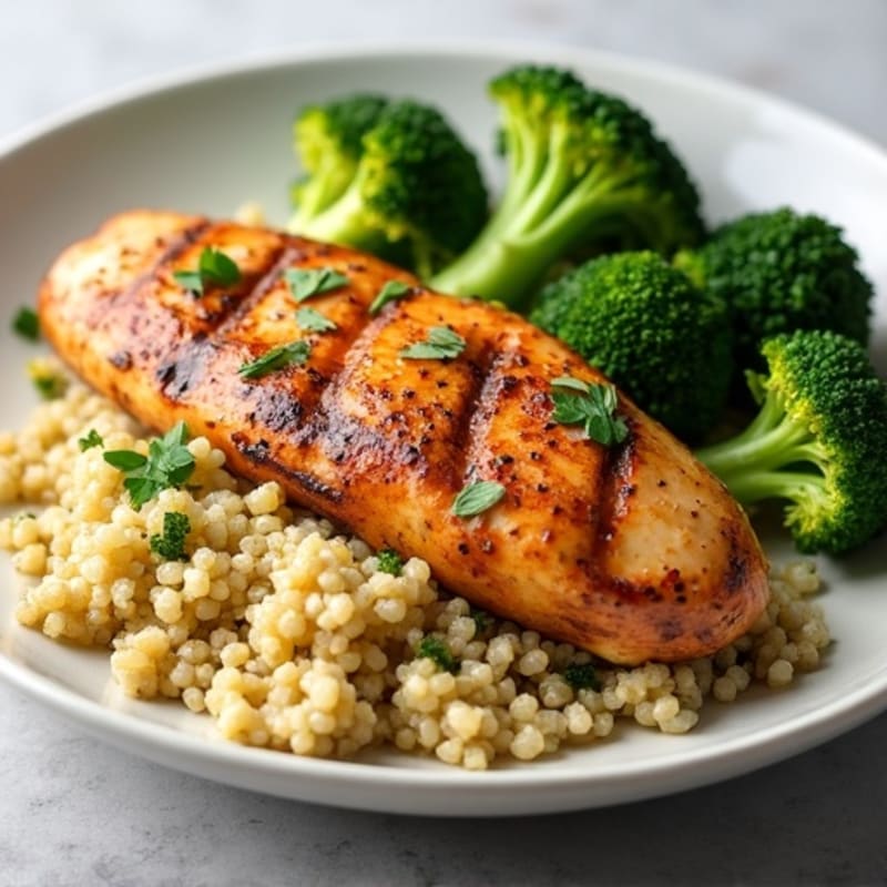 Grilled Chicken Breast with Quinoa and Roasted Broccoli