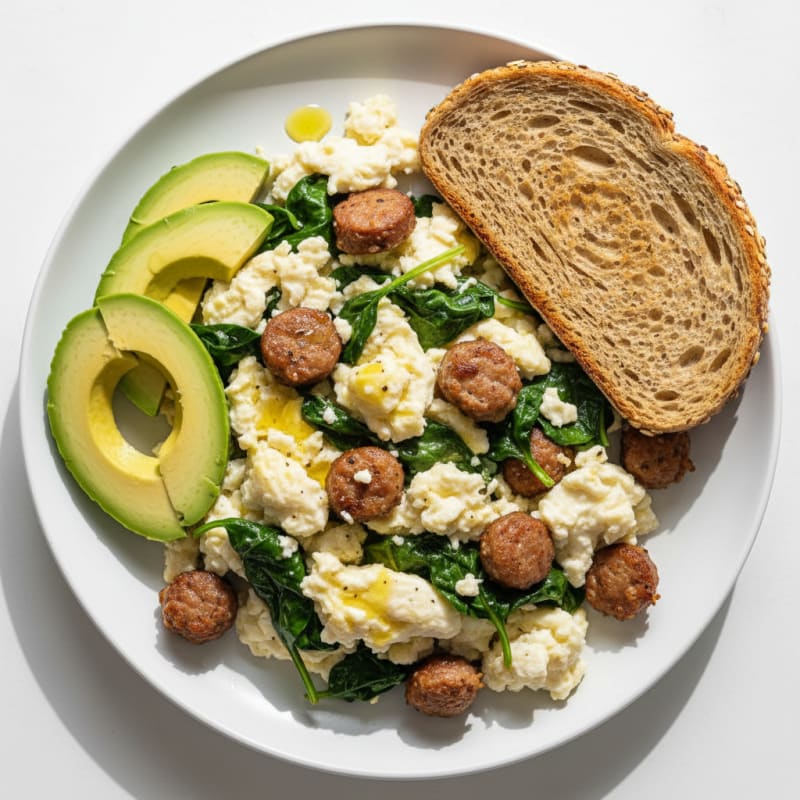 Egg White and Turkey Sausage Scramble with Spinach