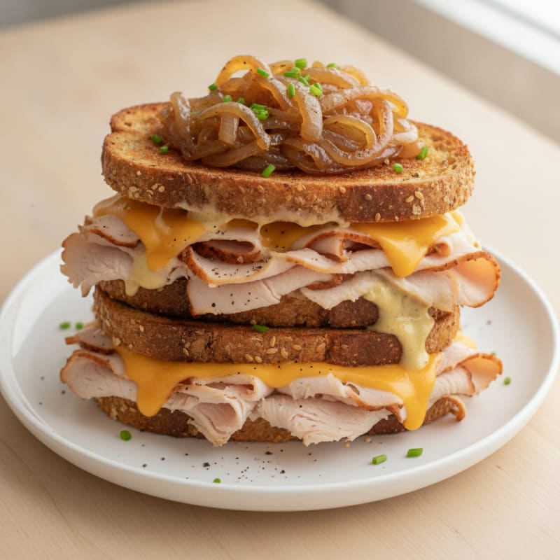 Triple-Decker Grilled Cheese with Caramelized Onions