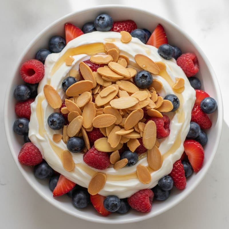 Greek Yogurt Protein Parfait with Mixed Berries and Almonds