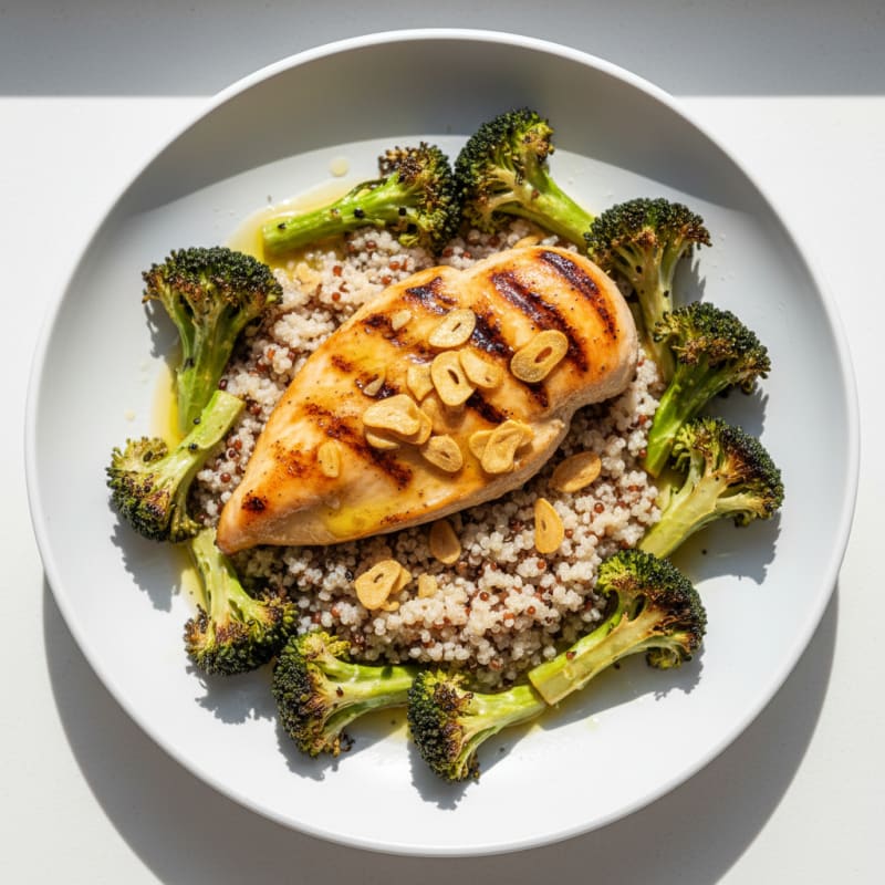 Grilled Chicken Breast with Quinoa and Roasted Broccoli