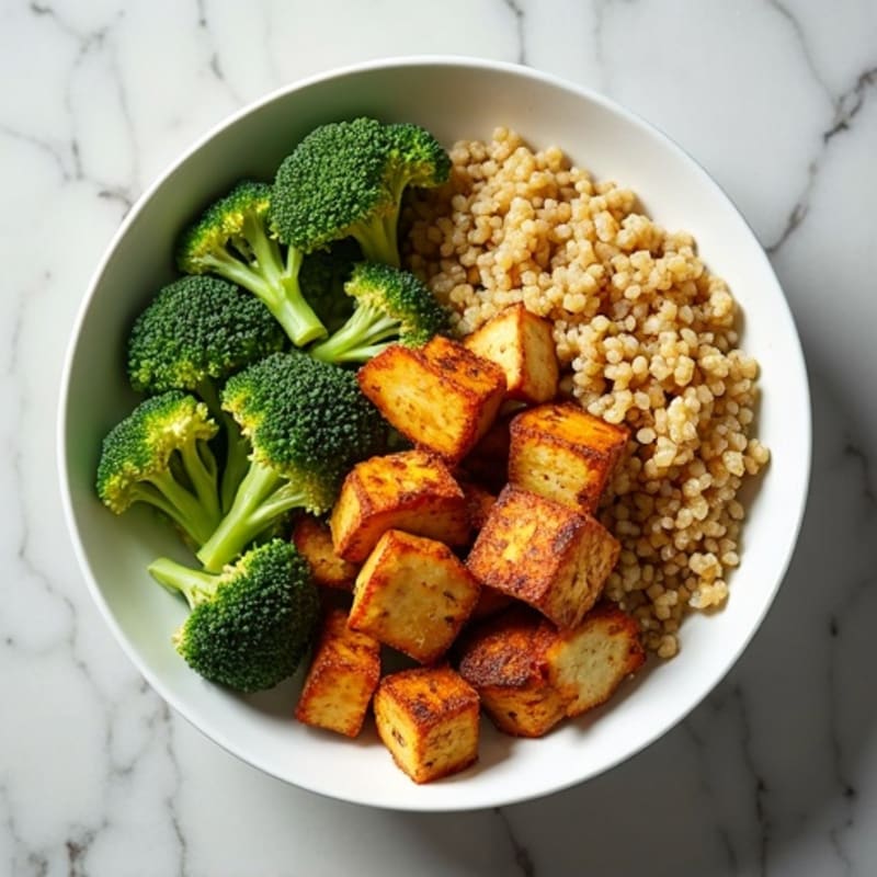 Crispy Tofu and Quinoa Power Bowl with Roasted Broccoli