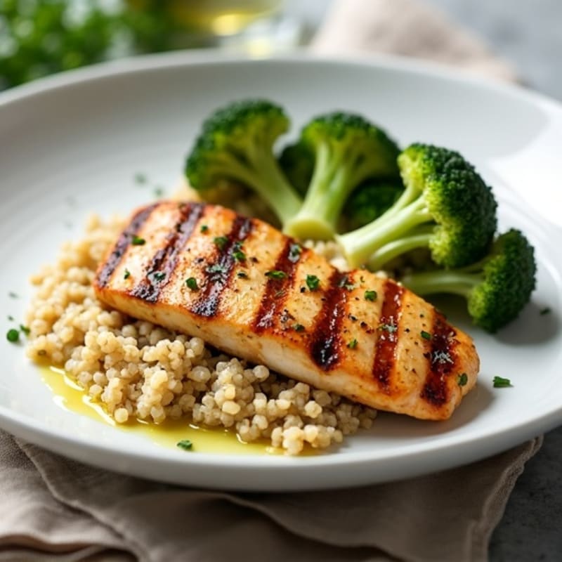 Grilled Chicken Breast with Quinoa and Roasted Broccoli