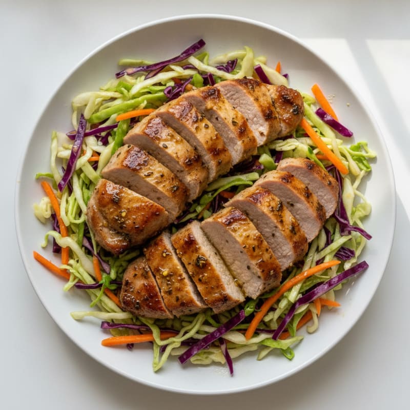 Seared Pork Tenderloin with Crunchy Cabbage Slaw