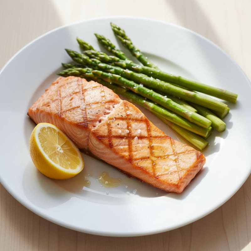 Seared Salmon Fillet with Steamed Asparagus