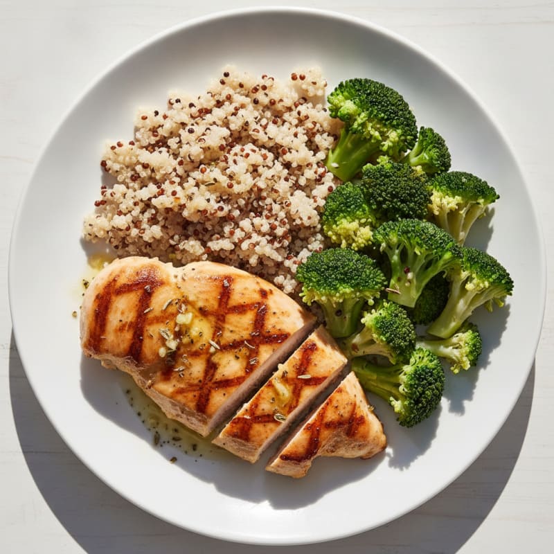 Grilled Chicken Breast with Quinoa and Steamed Broccoli