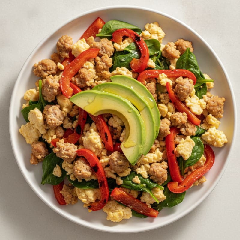 Egg White and Turkey Sausage Scramble with Roasted Peppers