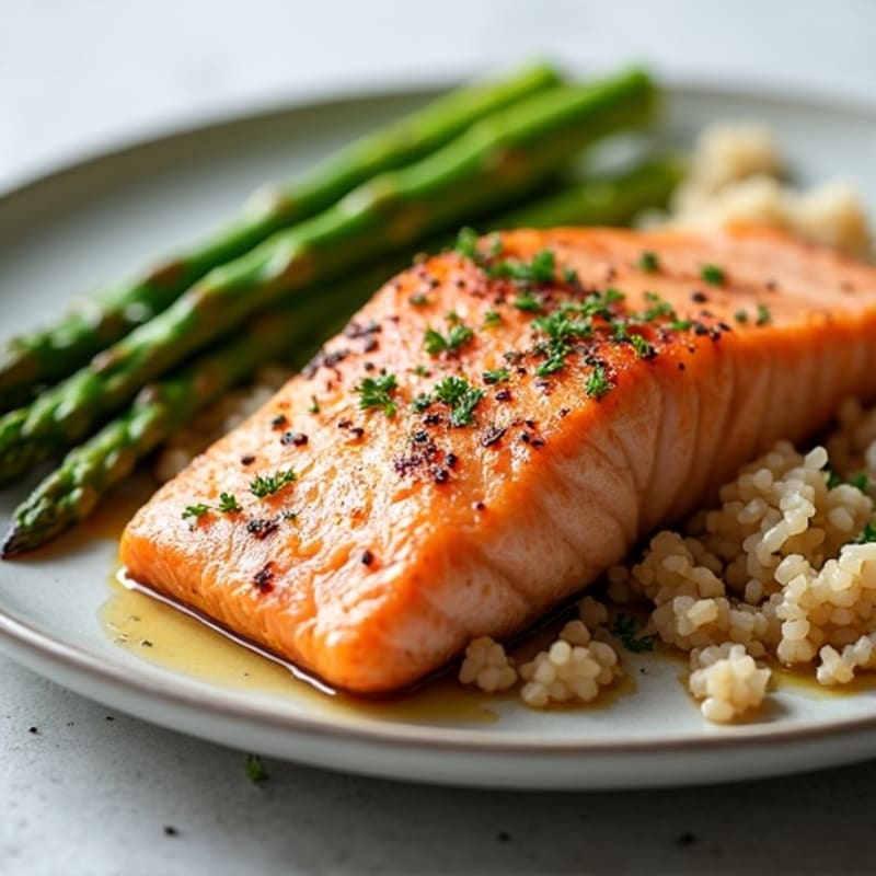 Seared Salmon with Steamed Asparagus and Brown Rice