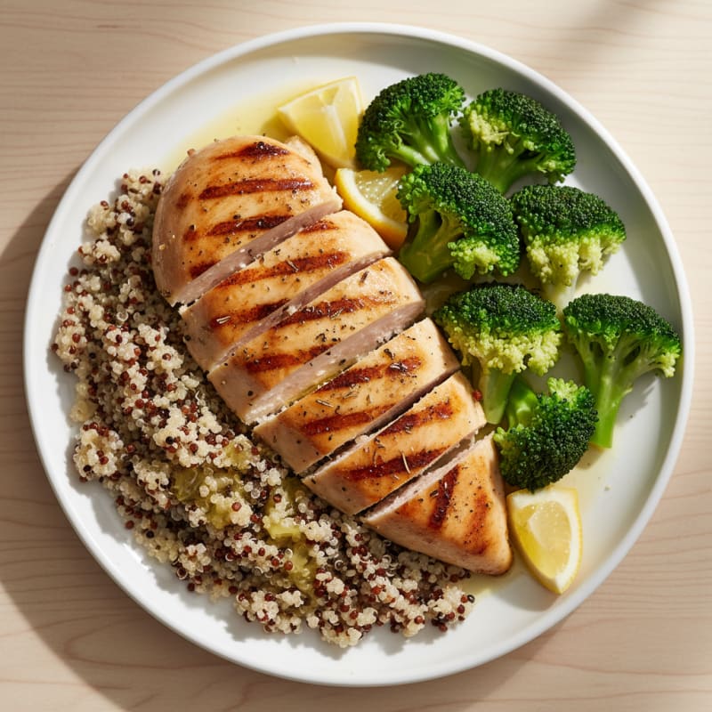 Grilled Chicken Breast with Quinoa and Steamed Broccoli