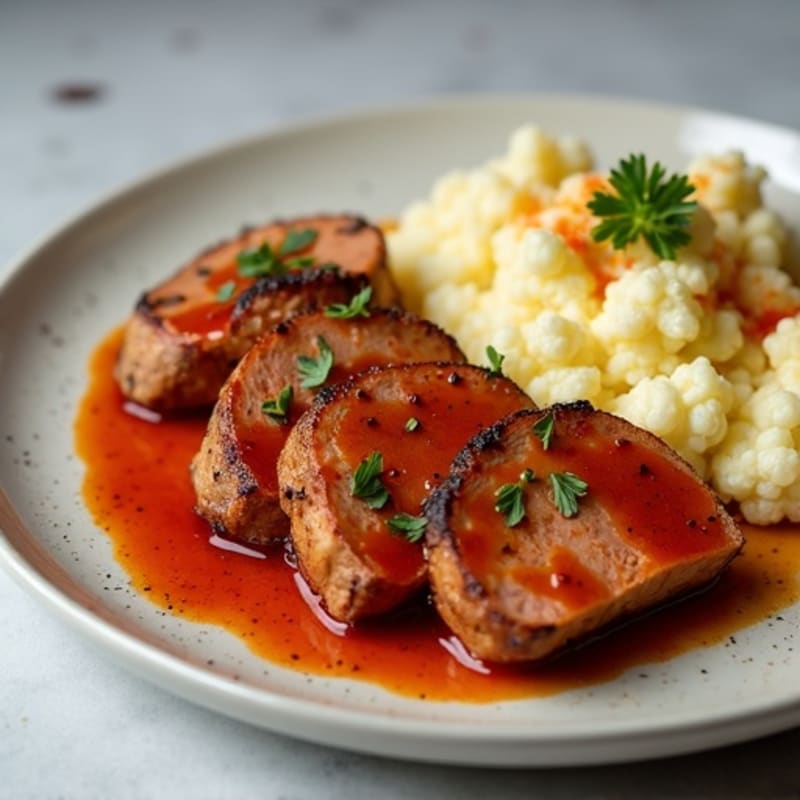 Slow-Cooked Pork Tenderloin with Rich Smoky Paprika Sauce and Creamy Cauliflower Mash